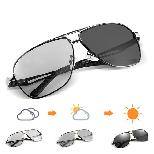 KISSOUL Polarized Photochromic Sports Sunglasses for Men UV-Protection Day & Night Driving Glasses - Al-Mg Metal Ultralight
