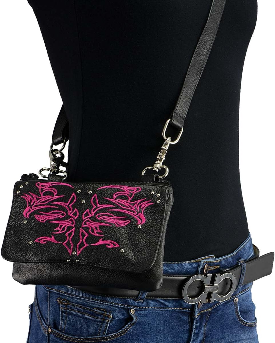 Milwaukee Leather MP8852 Women's Black Leather Multi Pocket Belt Bag