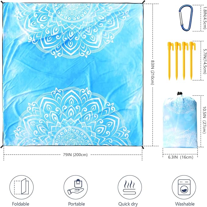 AISPARKY Beach Blanket Waterproof Sandproof, Oversized Large Beach Mat 79" X 83"/120"x108" for 1-8 Adults, Quick Drying&Compact&Lightweight, Picnic Mat Vacation Essentials for Beach Camping Travel
