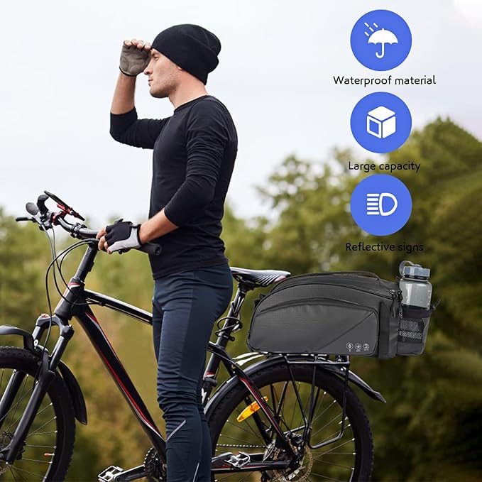 QYCHHJ Bike Rack Bag 12L Bike Trunk Reflective Rear Bag Waterproof Bicycle Saddle Panniers with Shoulder Strap Bicycle Rear Carrier Bag Commuter Bike Luggage Bag Pannier Accessories Storage Bags