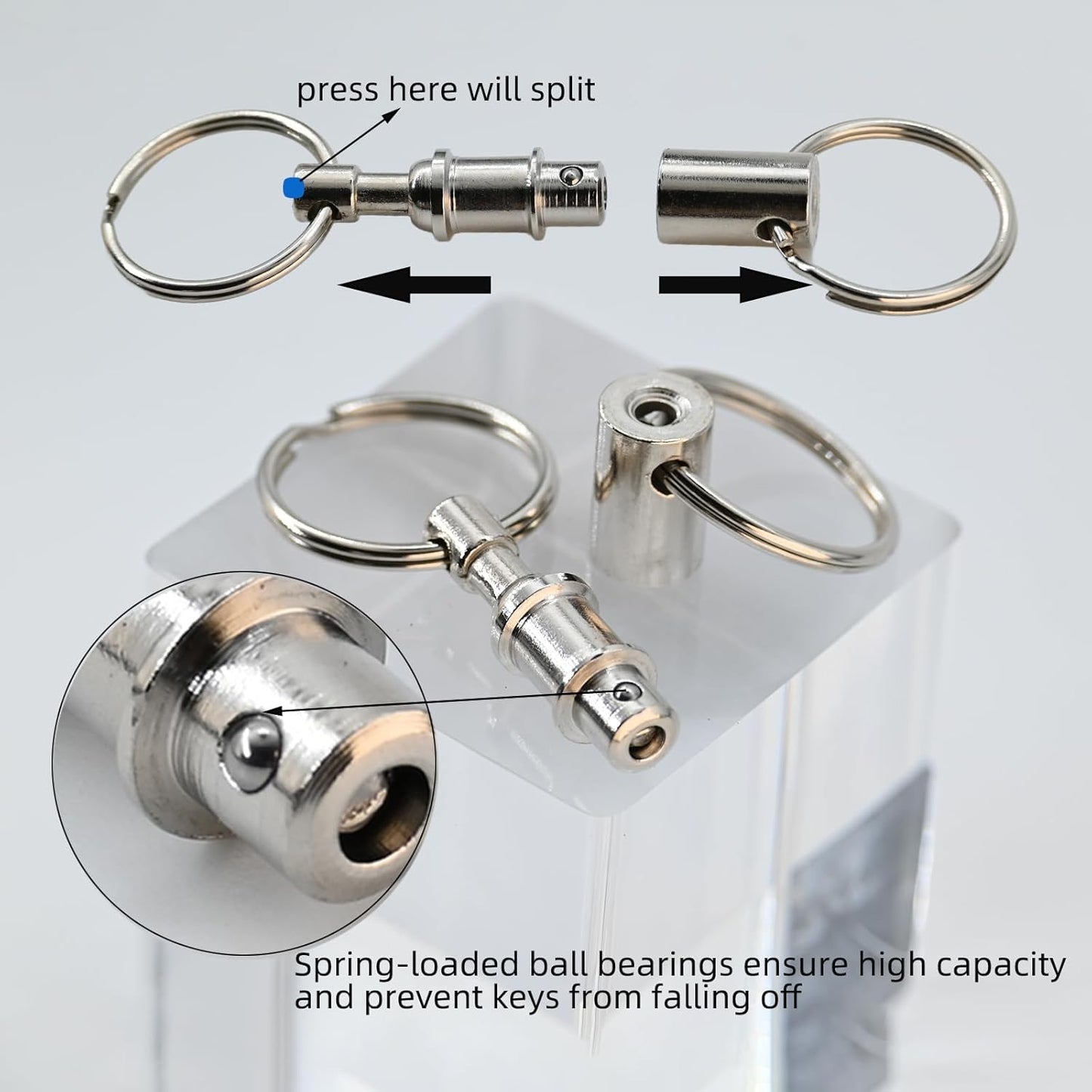 Quick Release Keychain for Backpack Detachable Small Key Ring Pull Apart Key Chain for Car Keys Set of 5