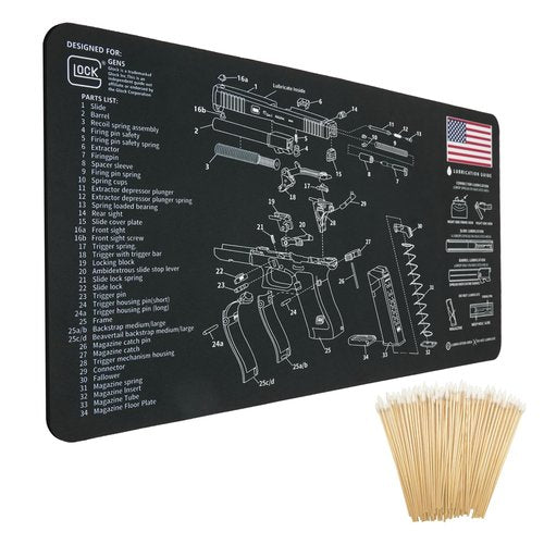 Gun Cleaning Mat for Glock - 24" x12" Gun Mat Black (with 6" Swabs)