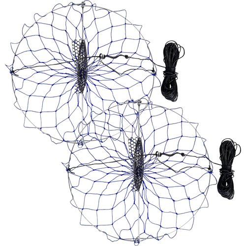 A1FISHER 2 Packs Round Castable Crab Traps Dia 24’’ with 110' Rope, PVC Mesh Bait Bag and Stainless Steel Bait Pin Kit