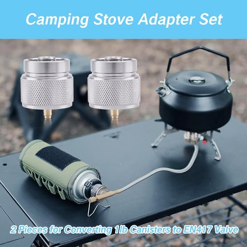 NIIIYTYB 2 Pieces Butane to Propane Adapter 1 Lb Propane Small Tank Input EN417 Valve Output Camping Stove LPG Adaptor Isobutane Outdoor Cylinder Canister Converter