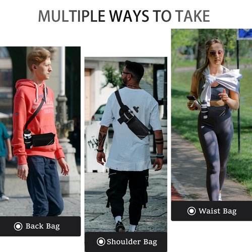 YIXIUTEN Fanny Pack with Water Bottle Holder for Men Women – Large Hiking Fanny Pack with Adjustable Strap Belt for Cycling Hiking Dog Walking Outdoor, Water Resistant Pack Black(Bottle Not Included)