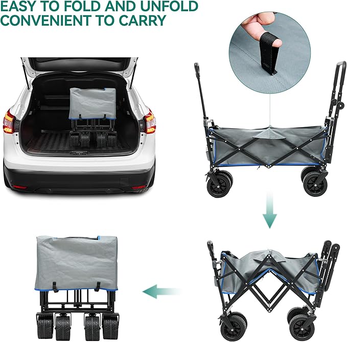 YITAHOME Large Collapsible Garden Cart w/Removable Canopy, Heavy Duty Outdoor Foldable Garden Cart w/Rear Storage and Flexible Swivel Wheels for Shopping, Picnic, Camping, Sports,Grey