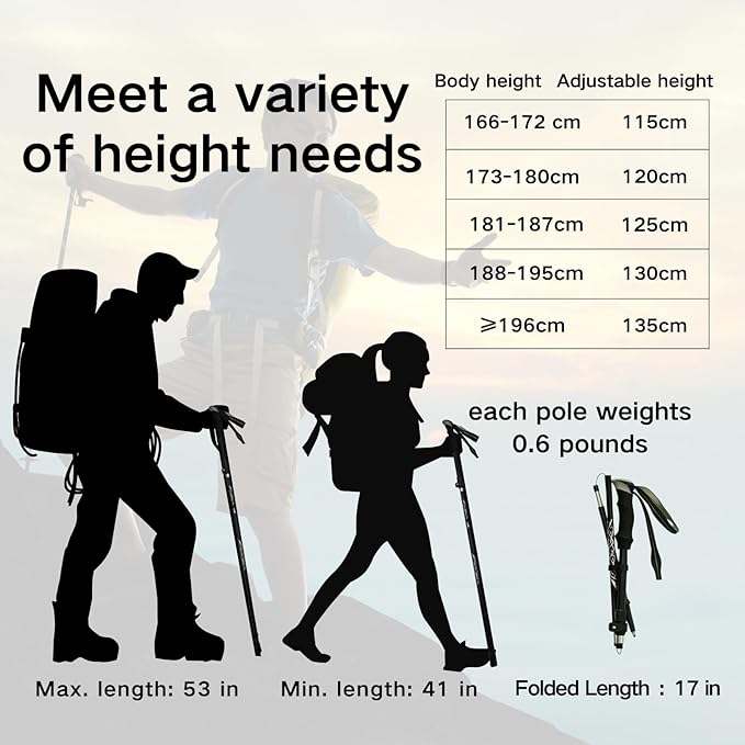 Folding Trekking Poles, Hiking Travel Poles, Hiking Equipment, Lightweight Trekking Poles, Suitable for Men and Women, The Elderly and Children，with an Outdoor Compass