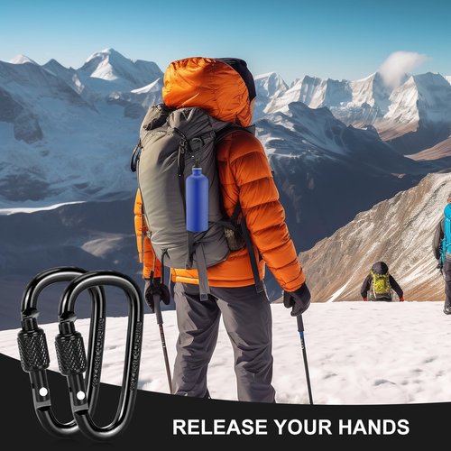 Dairzitv 10 Pack Carabiner Clip, 2.28 inch Aluminum D-Ring Shape Locking Carabiners, Snap Hook Sport Accessories for Outdoor Camping Hiking, Black