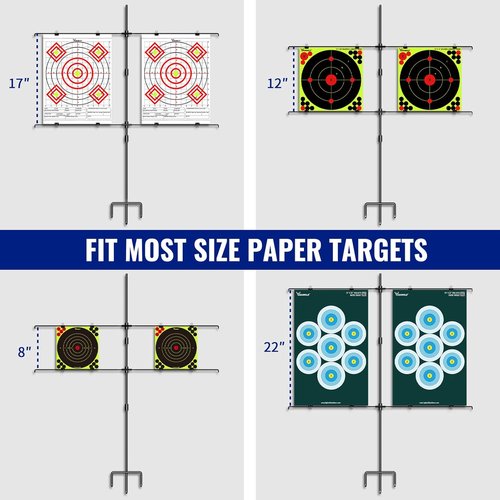 Highwild Adjustable Paper Target Stand, Frame with 8 Clips | Clear Bullseye Targets Sheet for Shooting Practice
