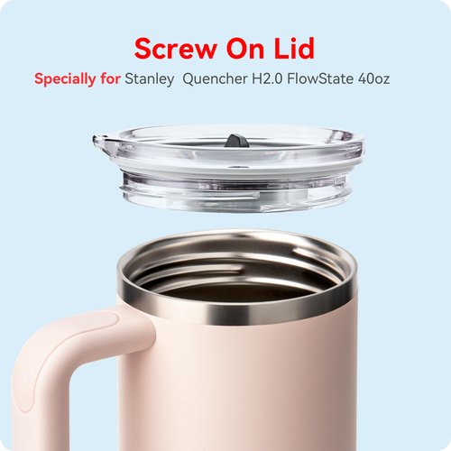 Prurex Leak Proof Lid for Stanley Quencher H2.0&1.0 FlowState 40 oz,Replacement Threaded Cover with Straw-Friendly for Stanley 40 oz Tumbler, Transparent & BPA-Free (1 pack)