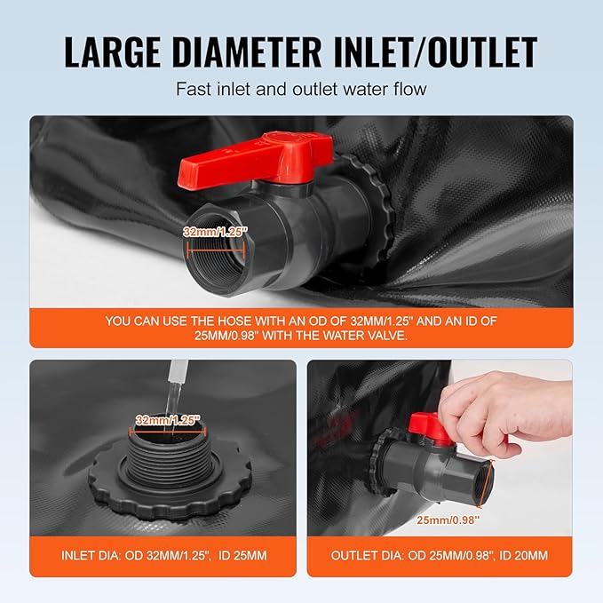VEVOR 540L/142.7 Gallon Water Storage Bladder, RV Water Tank, 1000D PVC Collapsible Water Storage Containers, Large Capacity Soft Water Bag, Portable Water Bladder,Camping, Emergency Water Supply