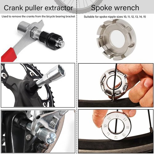 Bike Repair Tool Kit,Bicycle Tire Chain Repair Tool with Chain Breaker,Link Plier,Crank Puller Extractor,Bottom Bracket Remover,Spoke Wrench,Patches,Levers,Versatile Multitool,Clean Brush