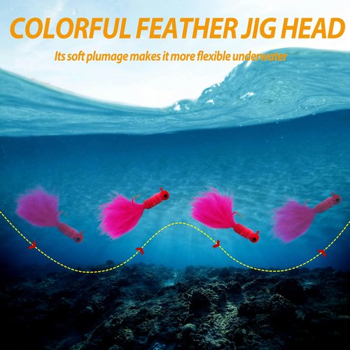 INFISHCEO 50PCS Crappie Fishing Jigs Hook Kit Feather Hair Jigs for Crappie Fishing baits Lures Panfish Trout 1/8 1/16 1/32 oz