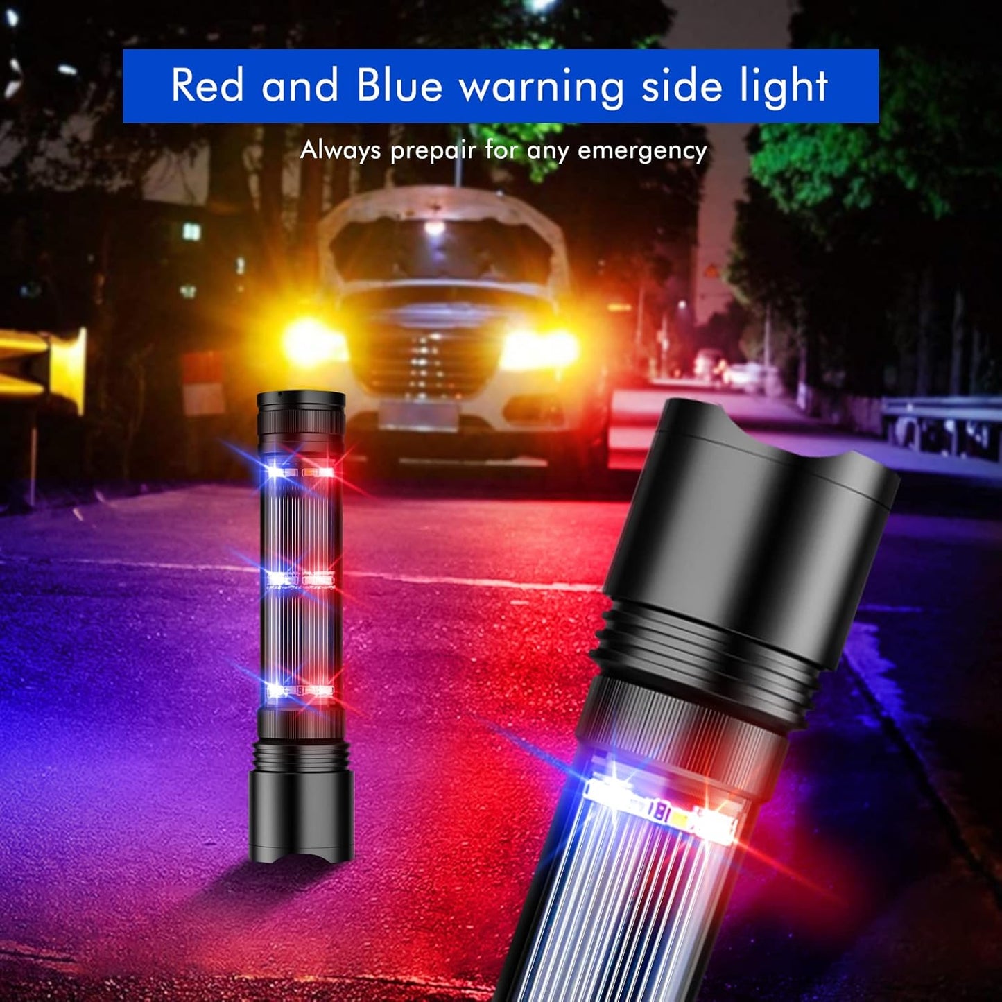 NPET T10 Car Flashlight 500 Lumens LED COB Light Solar Powered USB Rechargeable Tactical Multi-Function Torch Tool with 120dB Siren Window Breaker Seat Belt Cutter Compass for Camping