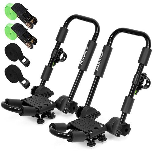 Soarify Folding Kayak Roof Rack Premium J-Bar for Canoe Carrier SUP Paddle Surfboard Mount on Car SUV and Truck Crossbar (1 Pair)