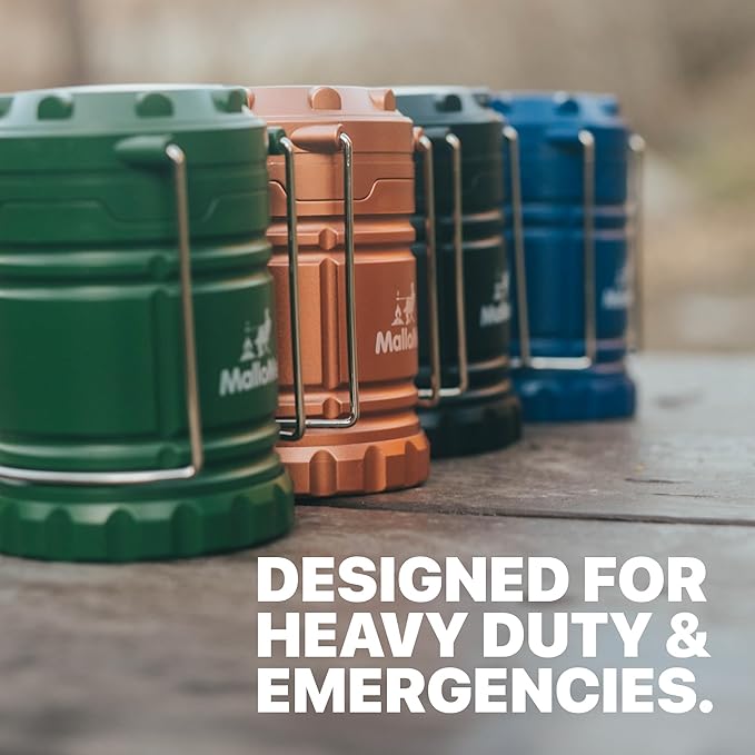 MalloMe Camping Lantern Green Blue 2 Pack Lanterns for Power Outages, Camping Lights for Tent Hanging, Camp Light Tent Lamp Emergency Battery Powered LED Lantern (Rechargeable Batteries Not Included)