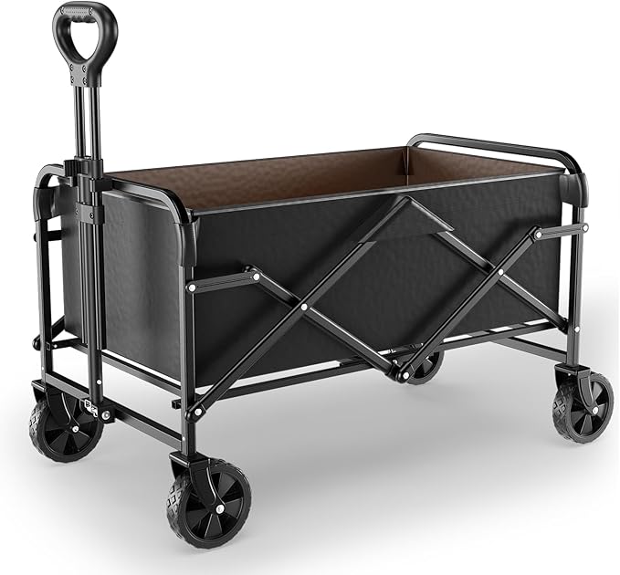 Collapsible Wagon Cart with 5" Removable 360° Swivel Wheels & Handle Adjustable, 220lbs Capacity， Waterproof 600D Oxford Fabric & MDF Base, All-Terrain Portable Utility Cart for Shopping, Garden， Pet