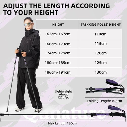 Qunature Trekking Poles Lightweight Hiking Poles Collapsible 7075 Aluminum Walking Sticks for Men Women Seniors, Trekking Poles for Backpacking Gear, Hiking, Camping, Mountaining, Walking