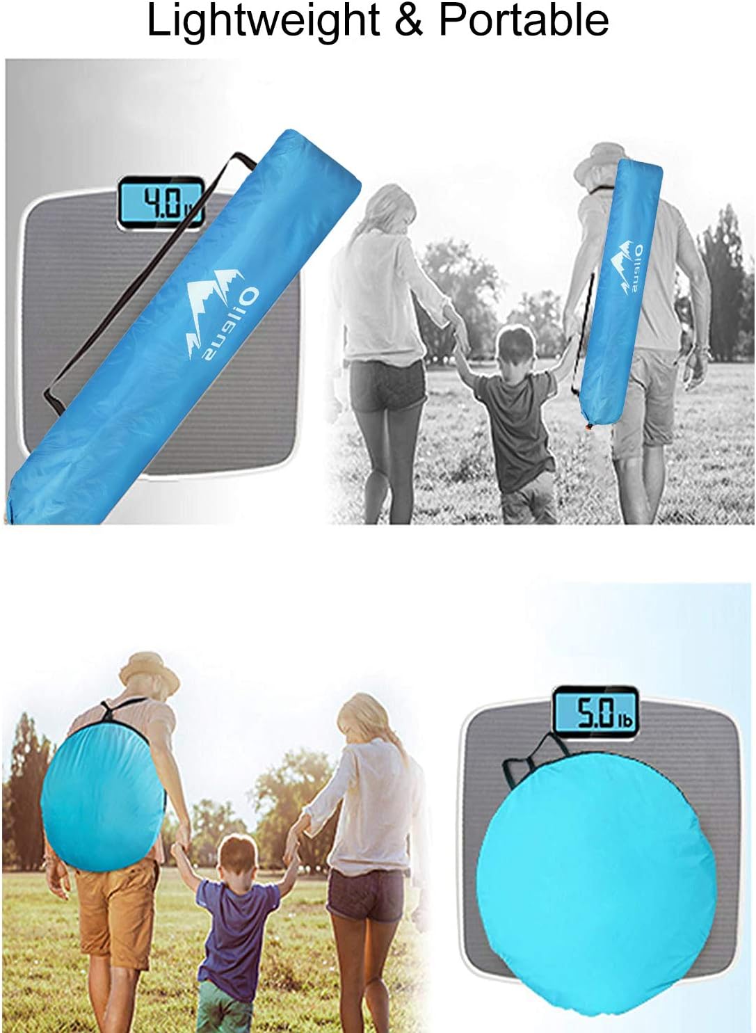 Oileus X-Large 4 Person Beach Tent Sun Shelter - Portable Sun Shade Instant Tent for Beach with Carrying Bag, Stakes, 6 Sand Pockets, Anti UV for Fishing Hiking Camping, Waterproof Windproof, Orange
