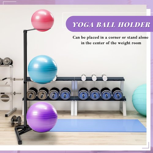 Blulu Yoga Ball Holder Stability Ball Rack Vertical Exercise Ball Stand Gym Ball Storage with Tubular Steel Frame for Home Commercial Gym Studios, Holds 3 Stability Balls