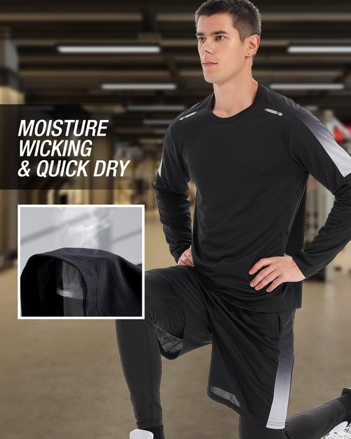 BOOMCOOL Gym Clothes workout shorts and long sleeve shirts for men running dry fit athletic outfits sets 6 pack