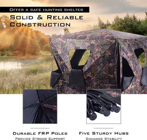 GYMAX Hunting Blind, 360 Degree See Through Ground Blind, 2-3 People Pop Up Deer Blinds, Portable Hunting Tent with Carry Bag