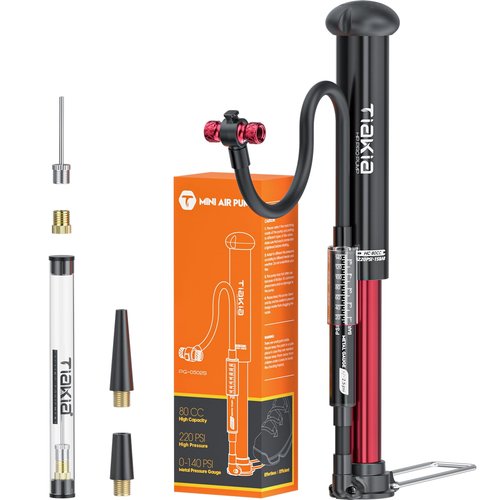 Tiakia Mini Bike Floor Pump with Gauge 220psi High Pressure Compact Bike Pump Aluminum Tire Pump Portable Bicycle Air Pump fits Schrader Presta Valve Hand Pump for Road Mountain Bike Balls