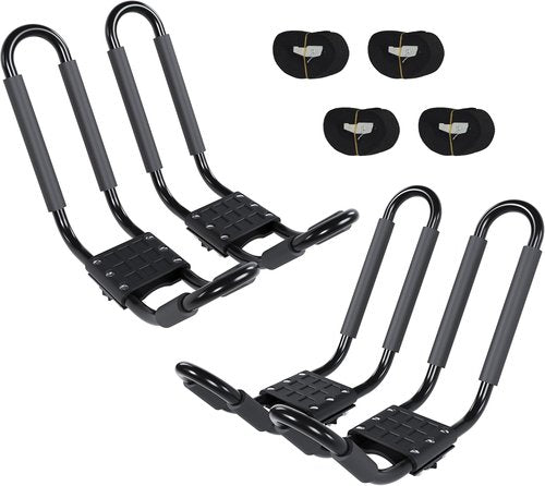 J-Bar Roof Rack Kayak Carrier Holder Boat Canoe Surf Ski Snowboard Holder Mounted on Top Crossbar SUV Truck 2 Pairs Steel