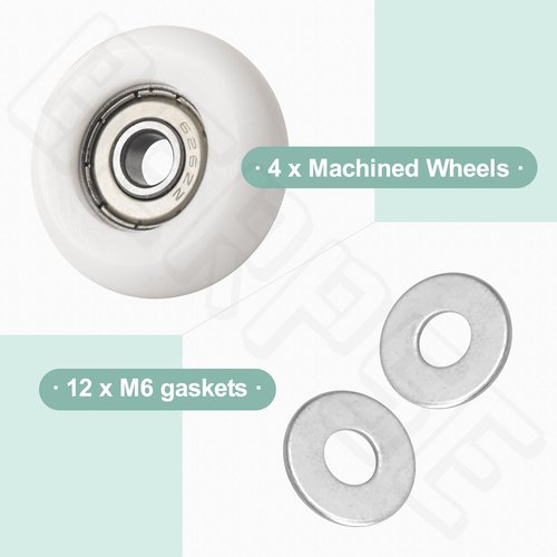 Qty.4 Machined Wheels/Rollers 626Z Ball Bearing for Total Gym Wheels/Rollers 2000, 3000, 3000 XL, and a Few Very Early XL, Platinum Plus, Pro, Supra (White)
