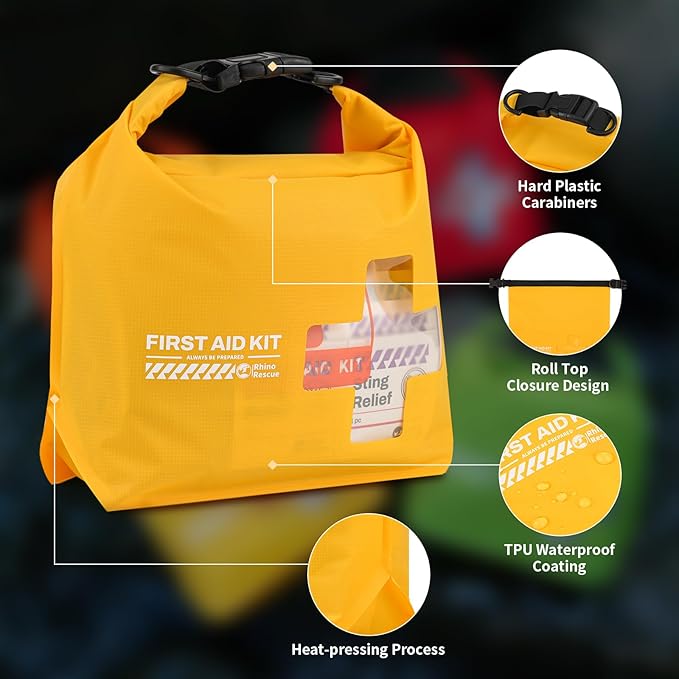 RHINO RESCUE Waterproof First Aid Kit, Lightweight Boat Dry Bag, Emergency Survival Supplies for Outdoor Kayak Floating Swimming & Camping (Orange)