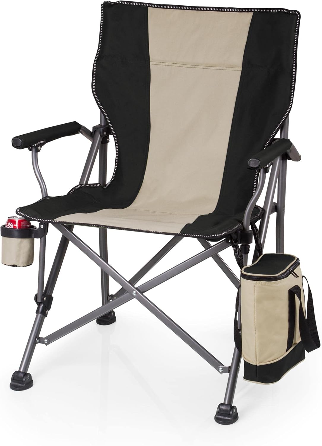 PICNIC TIME Outlander XL Heavy Duty Folding Camping Chair with Insulated Cooler, Oversized Portable Lawn, Beach & Camp Chair with Cup Holder, Storage Pocket, Carry Bag, 400 lb Capacity (Black)