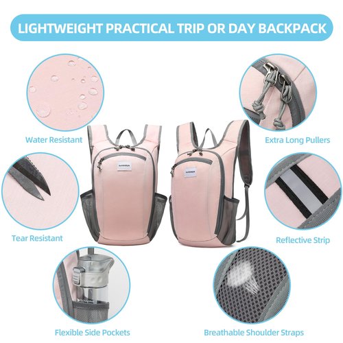 HumbleByte 10L Lightweight Hiking Bag Small Daypack Hiking Backpack Foldable Outdoor Bag for Women(Pink)
