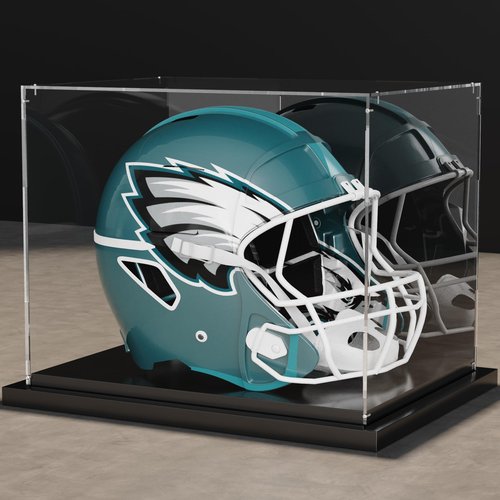 Xiomot Football Helmet Display Case Full Size with Mirror Back and Black Metal Grooved Base Stackable Dustproof Clear Acrylic Display Case for Basketball Sports Memorabilia