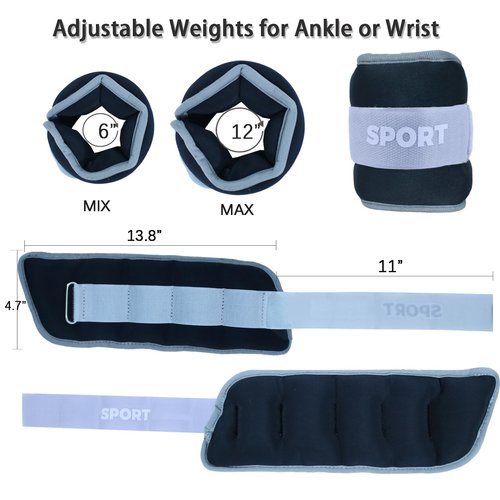 [2-pack] 4lb Wrist Weight & 6lb Ankle Weight in One Set, Adjustable Arm Leg Weight for Men, Women, Strength Weighted for Yoga, Walking, Daily Workouts, Cardio, Gym