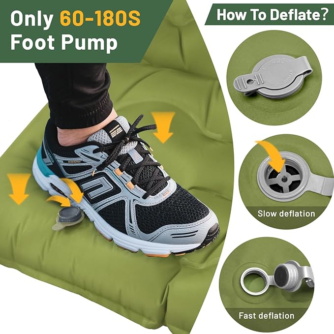 Sleeping Pad for Camping, 6" Extra Thick Double Sleeping Pad with Pillows & Built-in Foot Pump, Ultralight Camping Sleeping Mats Compact for Travel Tent Hiking Backpacking Car Camp Gear
