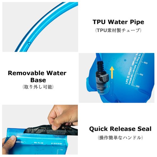 TPU Hydration Bladder, 1.5L, 2L, 3L Capacity, BPA Free, for Running, Hiking, Climbing, Cycling (TPU-1, 2L)