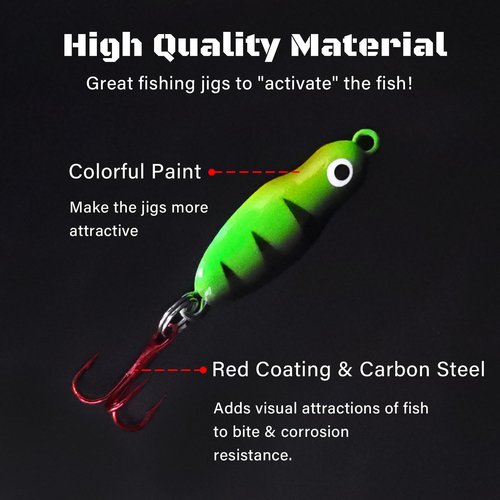 Ice Fishing Jigs Luminous Ice Fishing Lures Glowing Jig Gear Winter Fishing Jigging for Crappie Pike Panfish Walleye Perch Bluegill 6pcs/20pcs (A-6PCS)