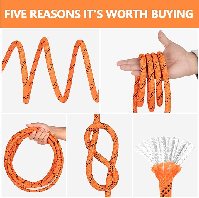 X XBEN Braided Polyester Arborist Rope 3/4 inch X 170ft, 48 Strands, 12 Inner core,8626 LBS Breaking Strength Outdoor Ropes, Arborist Rigging Rope for Rock Hiking Camping Swing Tree Rescue