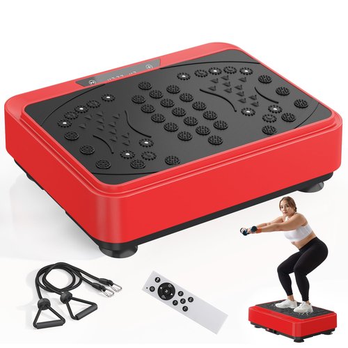 SogesPower Vibration Plate Exercise Machine, Full Body Workout Vibration Plate for Lymphatic Drainage Weight Loss, Shake Plate Machine with Loop Bands, Vibrating Power Plate for Home Gym, 450LBS Red