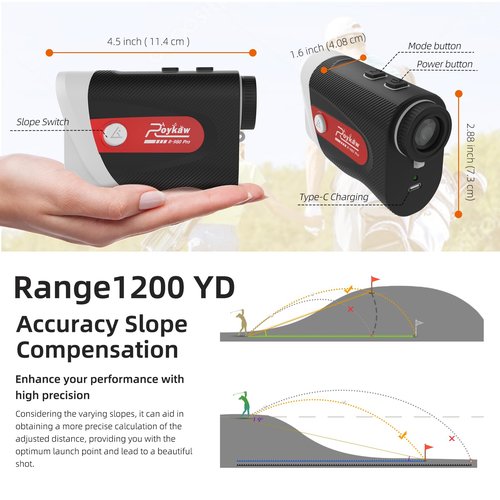 Roykaw Range Finder Golf Rangefinder with Slope, 1200 Yards Laser Range Finder, Rechargeable Range Finders for Golf/Hunting,7X Magnification,Flag Pole Lock Vibration, Self w/Magnet, Waterproof