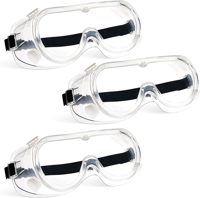 BISON LIFE Clear Anti-Fog Safety Goggles, Chemical Splash Resistant, Adjustable Strap, Anti-Scratch Eye Protection Glasses