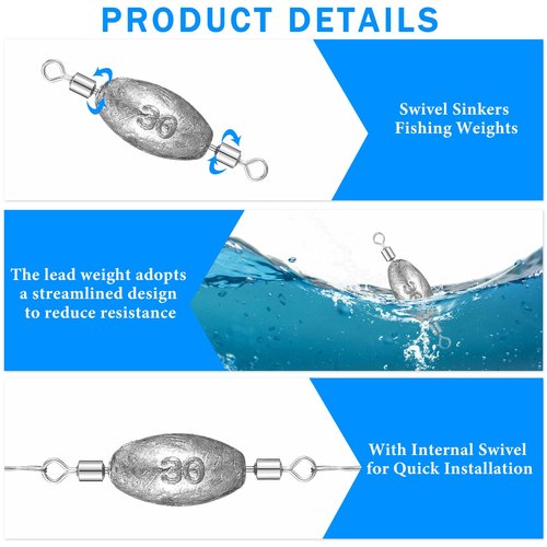 MorningRo 24 Pcs Fishing Sinkers and Weights Set Swivel Weights Trolling Sinkers Oval Shape Quick Set up with Inner Swivel for Fishing Saltwater Freshwater (1oz)