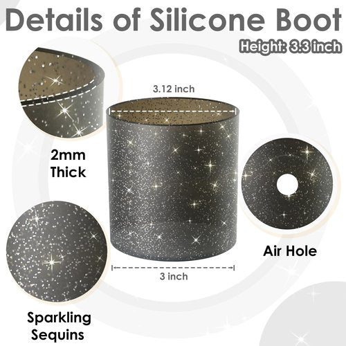 Vmini Glitter Tumbler Accessories for Stanley Cup, Higher Silicone Boot for Stanley Quencher 40 oz Tumbler, Rubber Bottom Protector for Stanley IceFlow 30 oz, Stanley Cup Accessories Black
