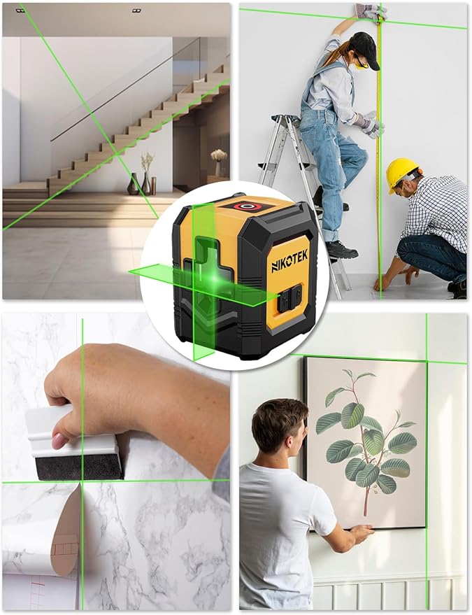 Laser Level Self-Leveling Green Beam Horizontal and Vertical Cross-Line Laser for Home Decoration Carrying Pouch, Battery Included (NK01G With 47 inch Tripod)