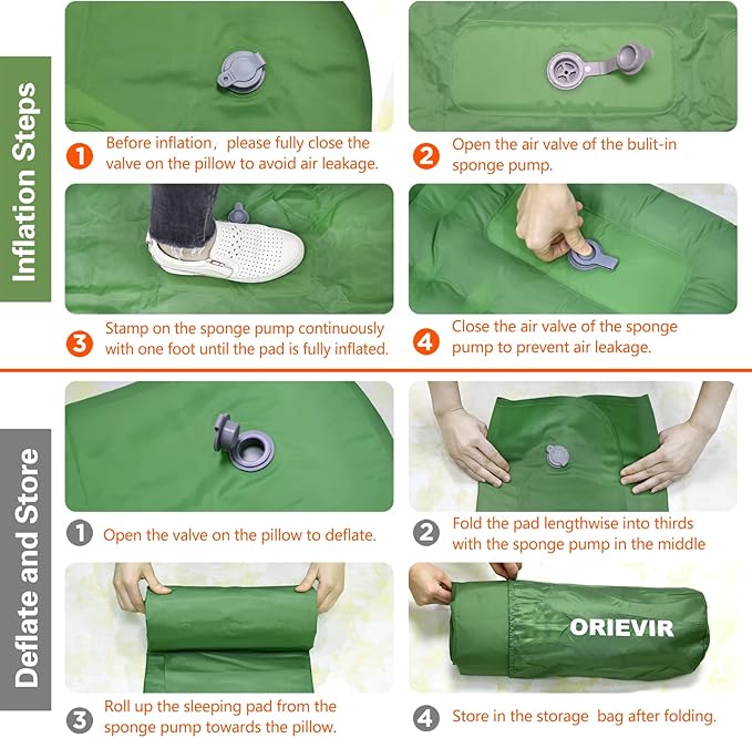 Camping Sleeping Pad, Self Inflating Air Mattress Extra Thickness 4.7 Inch Single Sleeping Pad with Built-in Pillow and Foot Pump for Tent Hiking Traveling