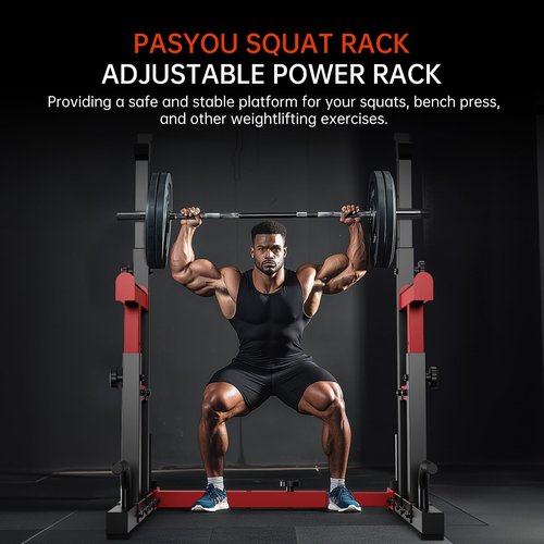 PASYOU Adjustable Squat Rack, Heavy-Duty Gym Rack Stand, Multi-Function Weight Rack Stand with Spotters, Push Up Portable Strength Training Dumbbell Rack, Max Load 550lbs