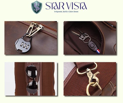 STAR VISTA Triton Vintage Full Grain Leather Sling Bag, Crossbody Chest Daypack, Multi Pockets Backpack, Casual Outdoor Hiking Rucksack, YKK Zippers