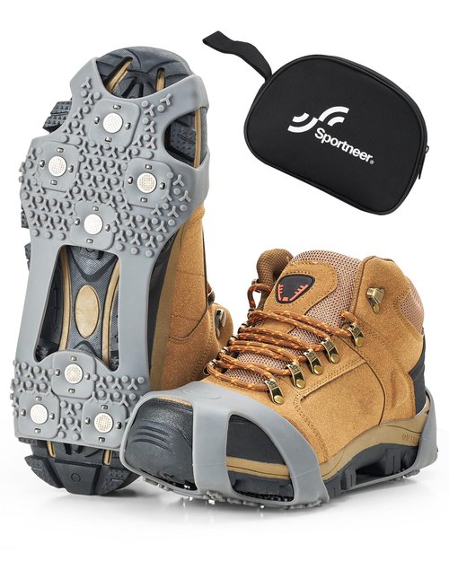 Crampons, Ice Cleats for Shoes and Boots with 28 Spikes, Ice Snow Traction Cleats, Ice Cleat Slip-on Stretch Footwear, Lightweight Crampon Cleats for Women Men Walking Shoveling Snow on Ice and Snow