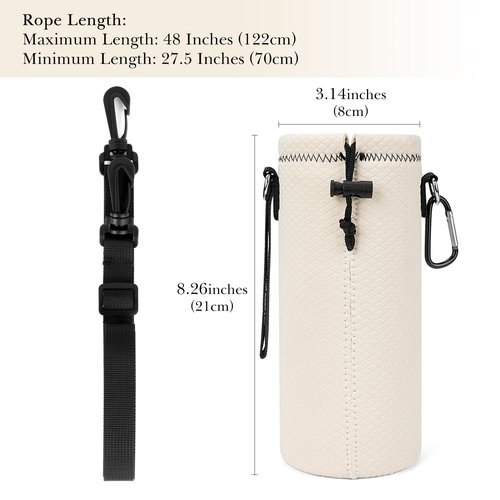 Linkidea Water Bottle Carrier with Strap Compatible with Owala FreeSip 24oz, Twist 24oz, Potter 24oz Water Bottle, Neoprene Waterbottle Sling Bag Holder, Shoulder Strap, Off White