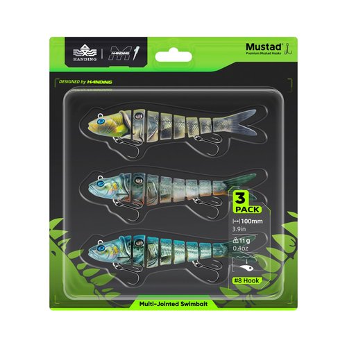 HANDING 3PCS Lifelike Multi Jointed Fishing Lures, Slow Sinking Swimbait for Saltwater, Highly Realistic Fishing Bait, Mustad Hooks Fishing Gifts for Men, Bass Trout Lures, 3.9in, 3/8oz